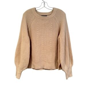 Lulus Chunky Cable Knit Sweater Women's Large Cream Balloon Sleeve Hippie Dainty